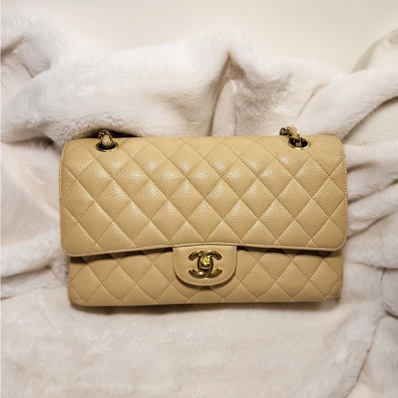 Chanel beige medium classic flap gold hardware - Picture 1 of 16